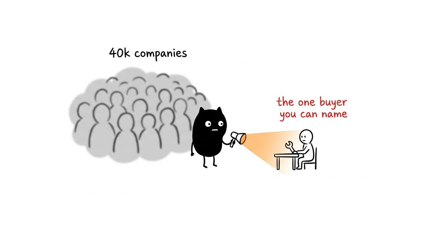 Aim for one buyer you can name instead of a blurry market of 40k companies — specific enough to build a real target list.