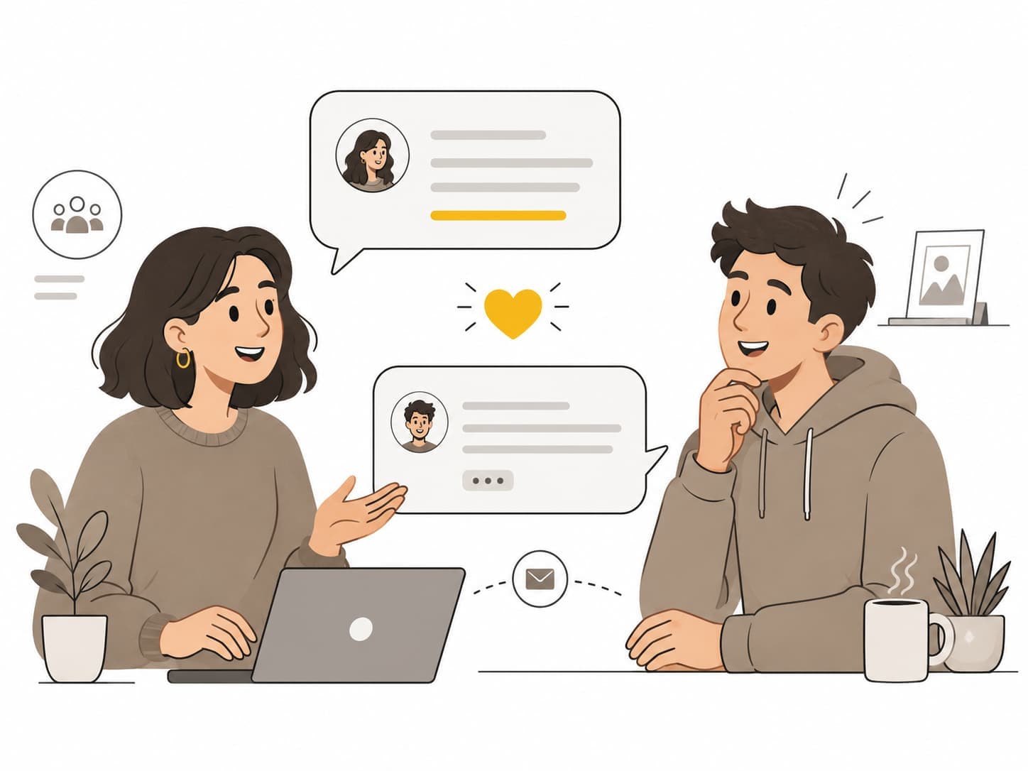 Two people having a friendly, helpful conversation.