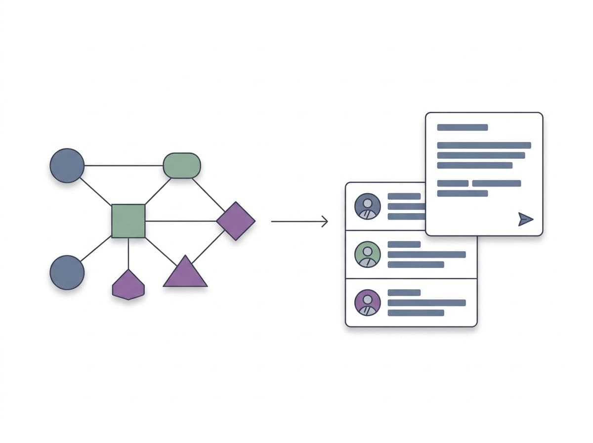 A channel map resolving into a lead list and a drafted message ready to send