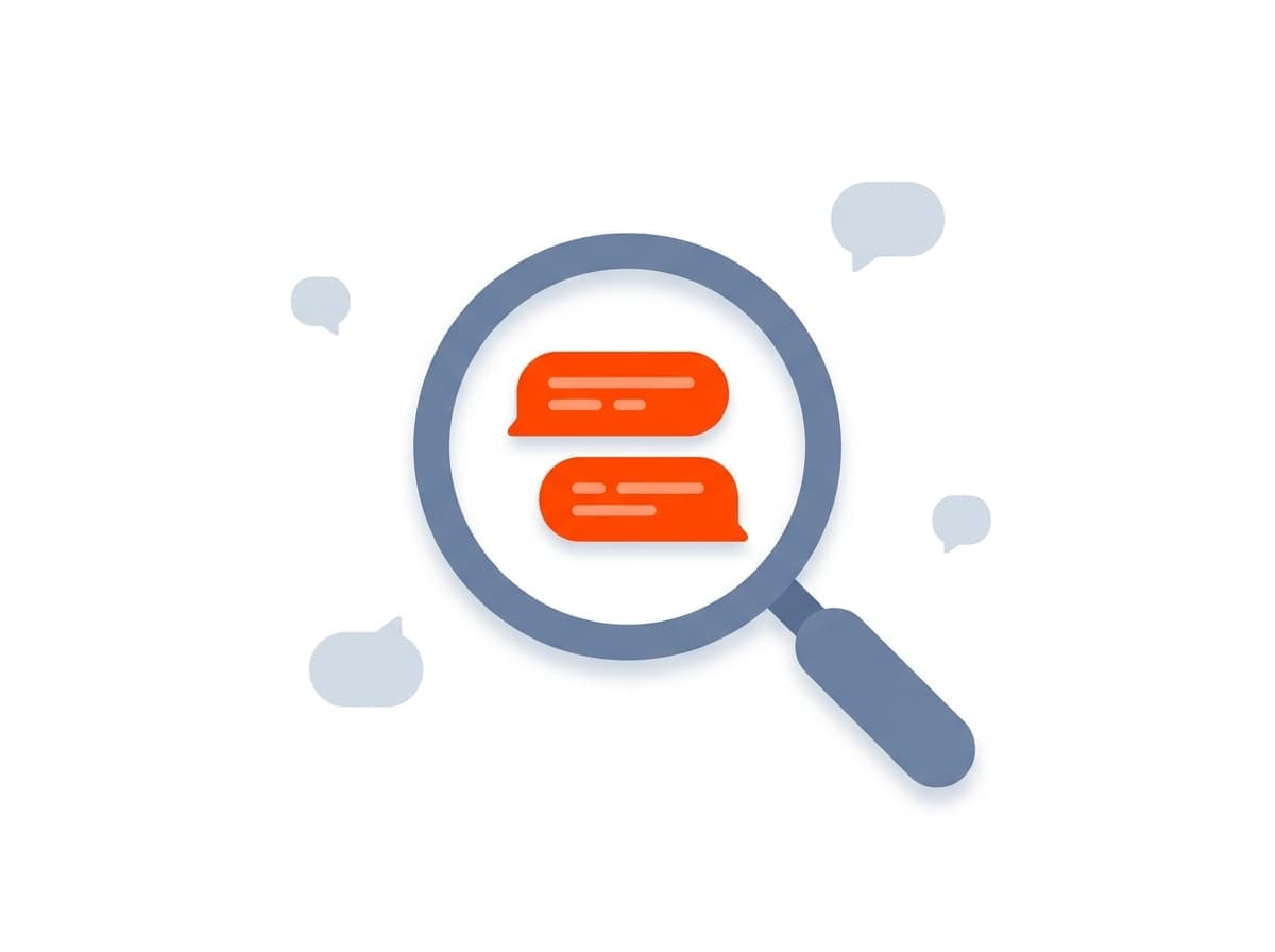 A magnifying glass focused on one cluster of conversations while others fade out